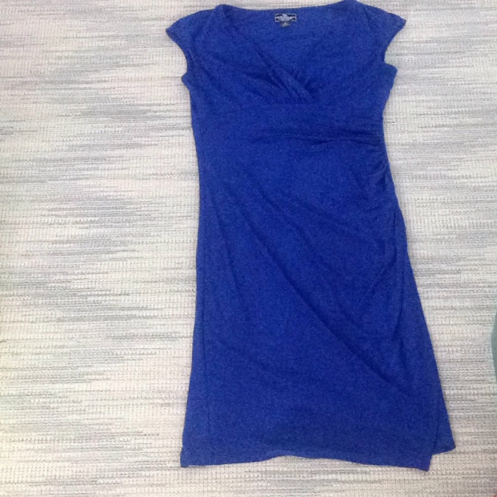 Blue capped sleeve mid length dress